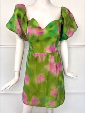 🎀 H&M Like New Sweetheart Neckline Tropic Floral Puff Sleeve Open Back Dress XL
